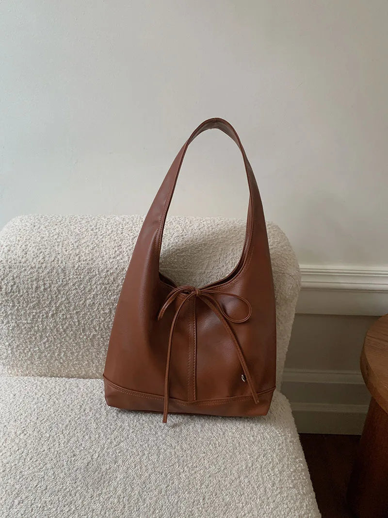 Elegant Solid Color Series Bow Tote Bag - Chic Sweet Simplicity Shoulder Bag for Women/Girls