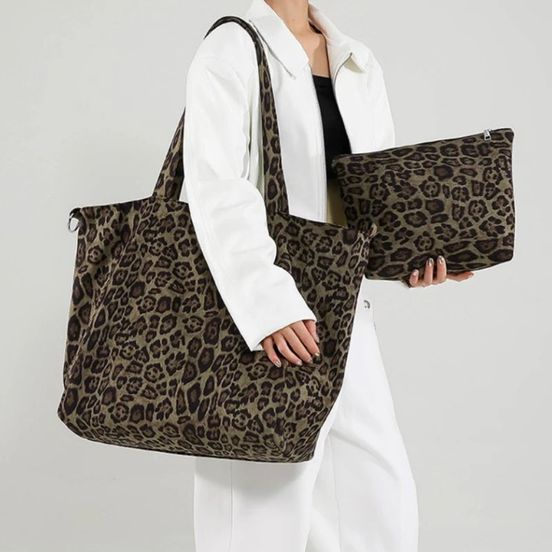 Simple Casual Shoulder Bag - Large Capacity Leopard Print Women's Handbag