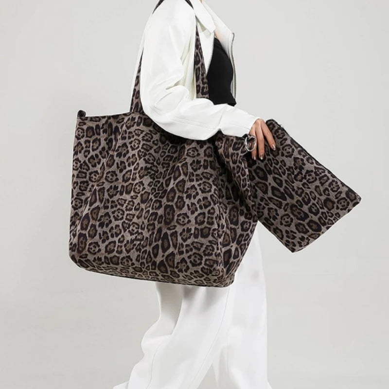 Simple Casual Shoulder Bag - Large Capacity Leopard Print Women's Handbag