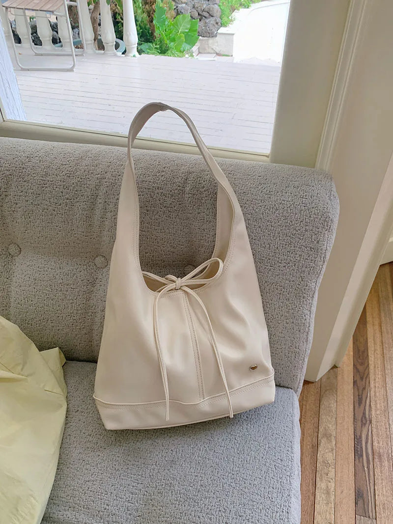 Elegant Solid Color Series Bow Tote Bag - Chic Sweet Simplicity Shoulder Bag for Women/Girls