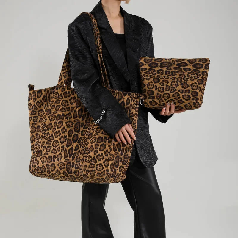 Simple Casual Shoulder Bag - Large Capacity Leopard Print Women's Handbag