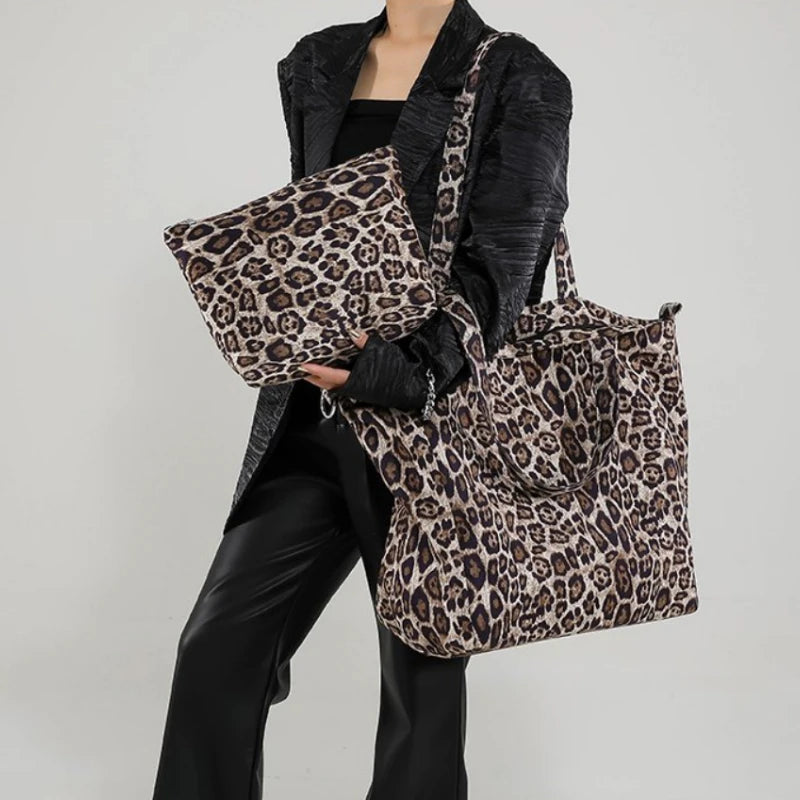 Simple Casual Shoulder Bag - Large Capacity Leopard Print Women's Handbag